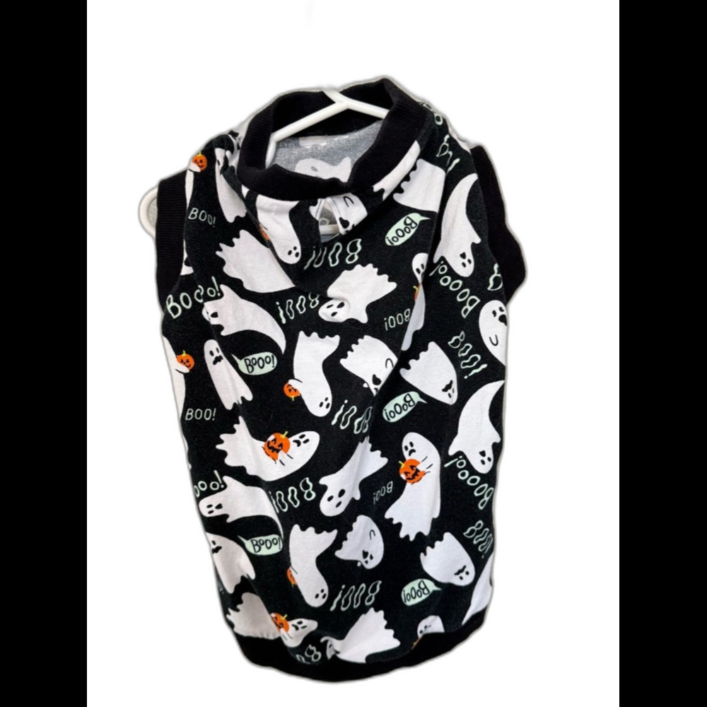 Black Ghost Print Halloween Pet Shirt Medium